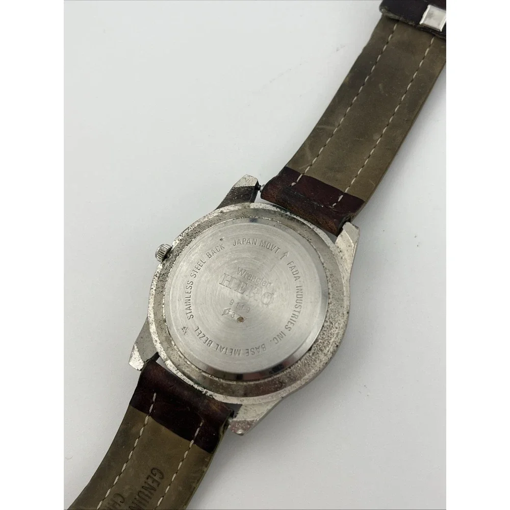 Wrangler Hero Watch Men 40mm Case Blue Dial Brown Leather Band- New Battery‎